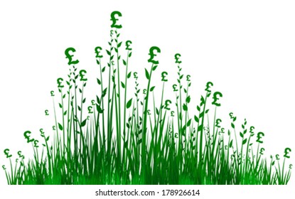 Financial Growth. Fresh grass and pounds isolated on White background. Vector illustration 