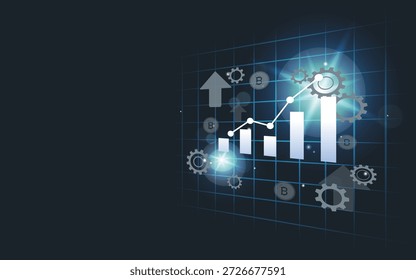 Finanzwachstumsgraph und Optimierung von Geschäftsprozessen mit Zahnrädern und nach oben zeigender Vektorgrafik
