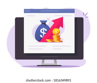 Financial growth graph online stocks market trading app vector, economic or sales money profit data, increasing value or investment digital electronic internet chart, budget boost, inflation arrow up