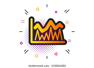 Financial growth graph sign. Halftone circles pattern. Line chart icon. Stock exchange symbol. Classic flat investment icon. Vector