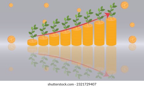 Gráfico de crecimiento financiero con pilas de monedas indias ilustración