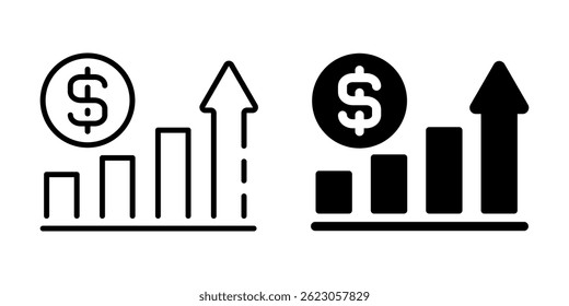 Financial growth icon with bar chart and dollar sign. Linear and silhouette style.