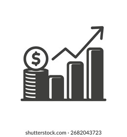 Ícone de Crescimento Financeiro com Pilha de Moedas e Gráfico para Cima