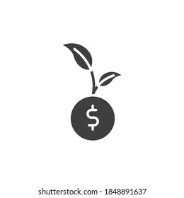 Financial growth icon. Dollar coin with increase arrow and graph symbol. data business finance report. Growing bar. solid or glyph pictogram. Vector illustration. Design on white background. EPS 10