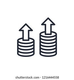 Financial growth icon flat. Financial business progress arrow up and sign dollar icon vector template