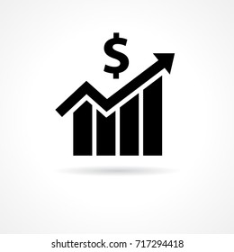 Financial growth icon flat. Financial business progress arrow up and sign dollar icon vector template