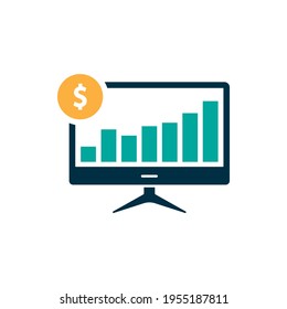 Financial growth. Increasing value of money in computer screen icon concept isolated on white background. Vector illustration