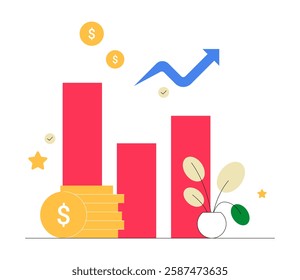 Financial Growth And Investment Strategy In Flat Vector Illustration Symbolizing Economic Success, Money Management, And Profit Increase, Isolated On White Background