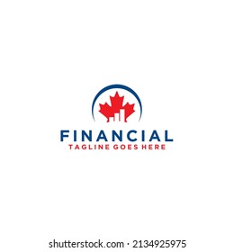 Financial growth logo design with maple leaf and chart bars emblem for business branding