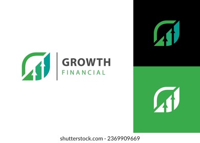 financial growth up logo icon design with leaf and arrow combined for economy, finance element symbol
