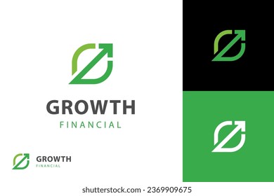 diseño de iconos de logotipo de crecimiento financiero con hoja y flecha combinadas para economía, símbolo de elemento financiero