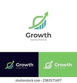 financial growth up logo icon design with leaf and arrow combined for economy, finance graphic element symbol