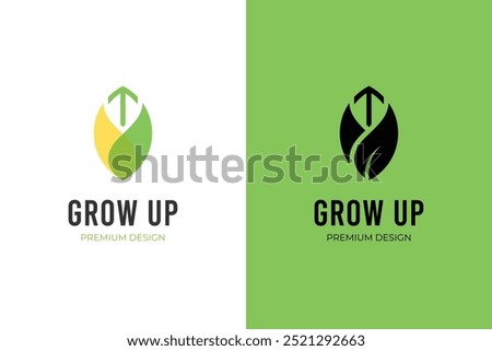 financial growth up logo icon design. arrow upwards and leaf graphic idea for economy growing, finance logo symbol