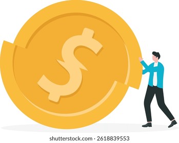 financial growth and money management, men put together coin like a puzzle.

