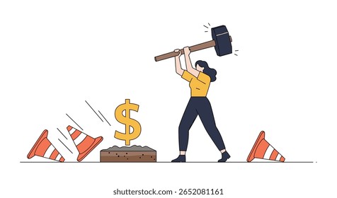 Obstáculos ao crescimento financeiro demolidos por determinado profissional que rompe a barreira do sinal de dólar