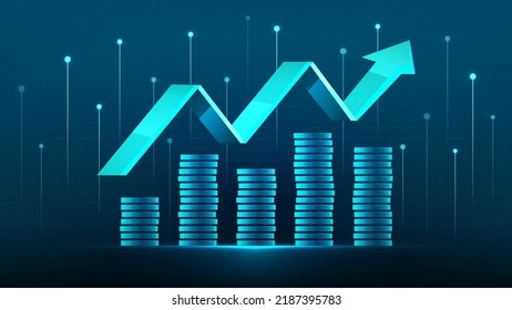 Financial Growth on Coin Stacks Futuristic Idea Suitable for Business Success or Financial Technology Investment