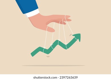 Financial growth, profit increase or earning capital gain, growing investment or market domination or improvement concept, businessman investor hand manage increasing green graph up rising.