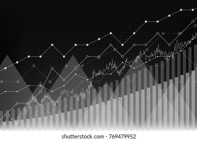 Financial growth, revenue graph, vector illustration. Trend lines, columns, market economy information background. Chart analytics strategy concept, trendy black and white, monochrome style.