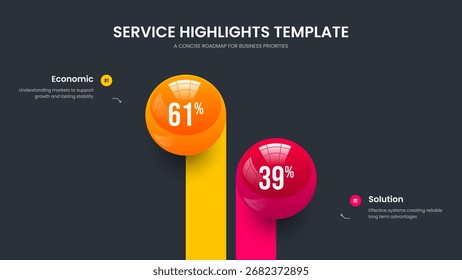 Financial Growth Slide Template Vector Illustration. Educational Performance 2 Step Chart Frame Layout. Service Report Two Element Graph Slideshow Design.