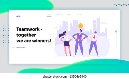 Financial Growth Successful Business Teamwork Cooperation Concept Landing Page. Business People Characters with Dollar Sign, Money Goal for Website, Web Page Template. Vector Flat Cartoon Illustration