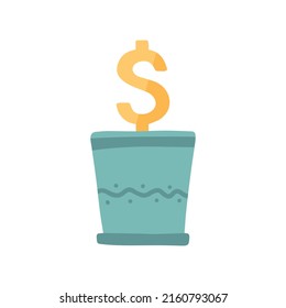 Financial Growth Thin Line Icon: Flower In Pot With Dollar Icon. Financial Stability, Savings, Increase Of Wealth, Business Profit. Modern Vector Illustration.