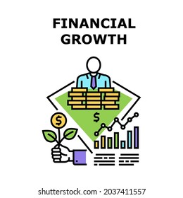 Financial Growth Vector Icon Concept. Financial Growth Profit And Revenue Increase, Businessman Earning And Saving Money, Finance Business Investment And Strategy. Color Illustration