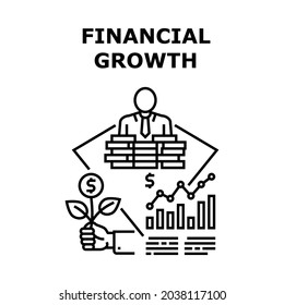 Vektor-Vektorsymbol des Finanzwachstums Das Wachstum gewinnt und die Einnahmen steigen, das Verdienen und Sparen von Geschäftsleuten, die Finanzierung von Unternehmensinvestitionen und -strategien. Schwarze Illustration