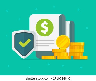 Financial Guarantees Money Insurance Protection Or Cash Investment Secure Safety Care Warranty Vector Flat Cartoon, Currency Wealth Risk Shield Or Deposit Banking Coverage Trust Savings Concept Icon