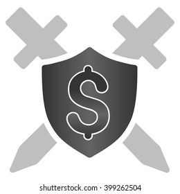 Financial Guard Swords vector toolbar icon for software design. Style is a gradient icon symbol on a white background.
