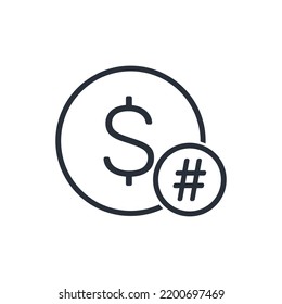 Finanzhashtag. Lineares Vektorsymbol einzeln auf weißem Hintergrund.