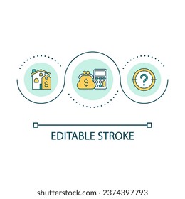 Financial health loop concept icon. Real estate. Home affordability calculator. Homebuying power abstract idea thin line illustration. Isolated outline drawing. Editable stroke. Arial font used