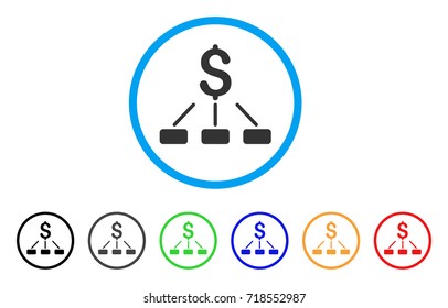 Financial Hierarchy rounded icon. Style is a flat financial hierarchy gray symbol inside light blue circle with black, gray, green, blue, red, orange variants.