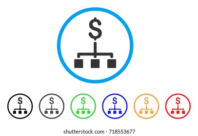 Financial Hierarchy rounded icon. Style is a flat financial hierarchy grey symbol inside light blue circle with black, gray, green, blue, red, orange color versions.