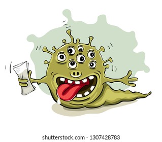 Financial horror. Vector illustration, Funny monster with a bundle of money.