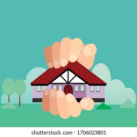 Financial house insurance protection illustration