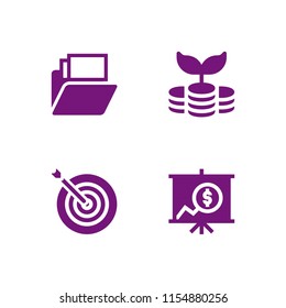 financial icon. 4 financial set with target, investment, document and business and finance vector icons for web and mobile app