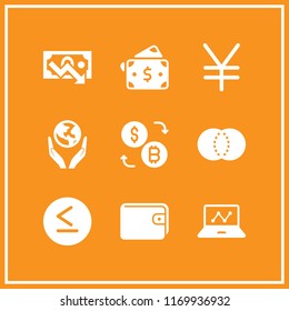 financial icon. 9 financial vector set. wallet, is less than or equal to, yen and money icons for web and design about financial theme