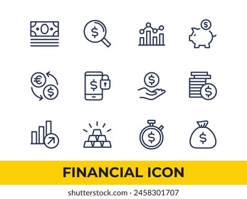 Financial Icon, art icons, icons set, linear png image