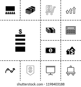 Financial icon. collection of 13 financial filled and outline icons such as coin, money dollar, graph, money, board, classroom. editable financial icons for web and mobile.