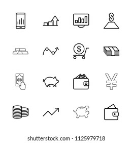 Financial icon. collection of 16 financial outline icons such as pig, wallet, coin, dollar, graph on display, money. editable financial icons for web and mobile.