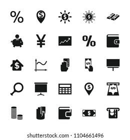 Financial icon. collection of 25 financial filled icons such as board, money, line graph, bank, dollar location, piggy bank. editable financial icons for web and mobile.