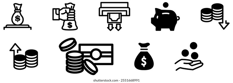 Financial icon design set, insurance, loan, debt. Editable stroke. Vector illustration.