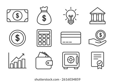Financial icon pack in a line style. A modern and minimalist icon. 