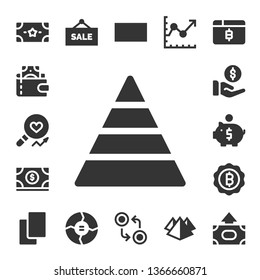 financial icon set. 17 filled financial icons.  Simple modern icons about  - Money, Wallet, Analysis, Pyramid, Payment, Piggy bank, Bitcoin, Cards, Sale, Graph, Currency, Line chart