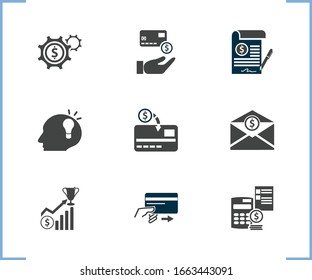 Financial icon set and contract with make payment, accounting and cash to card. Agreement related financial icon vector for web UI logo design.