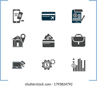 Financial icon set and contract with stock market, balance and internet banking. Diagram related financial icon vector for web UI logo design.