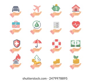 Financial icon set illustrate with hand indicate to life planing for Multimedia Design