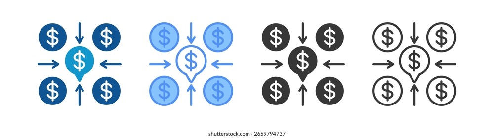 Conjunto de Ícones Financeiros e Coleção de Vários Estilos
