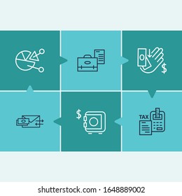 Financial icon set and safe with get payment, tax calculator and briefcase. Earnings related financial icon vector for web UI logo design.