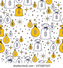 Financial icon set seamless background, backdrop for financial website or economical theme ads and information, dollar currency money signs, vector wallpaper or web site background.